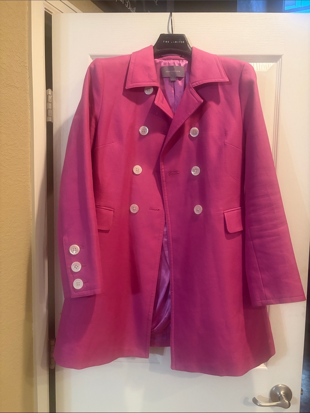 Ann Taylor Fuchsia Double-Breasted Peacoat